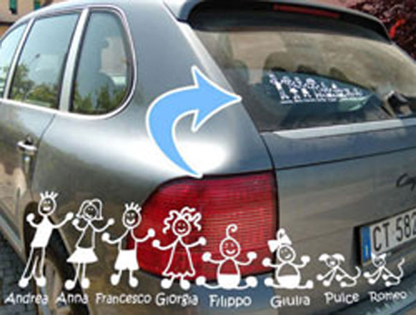 11 adesivi stickers adesivi famiglia a bordo vetri auto nome bambini coppia